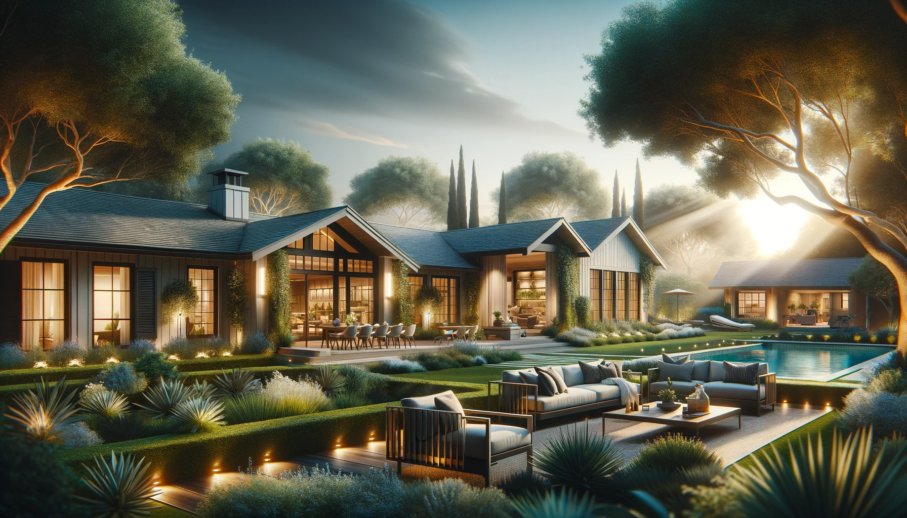 A featured blog image for the article titled 'RANCH HOME REVAMPS_ UNVEIL MODERN ELEGANCE WITH THE FADE GROUP'. The image should feature ranch-style ho