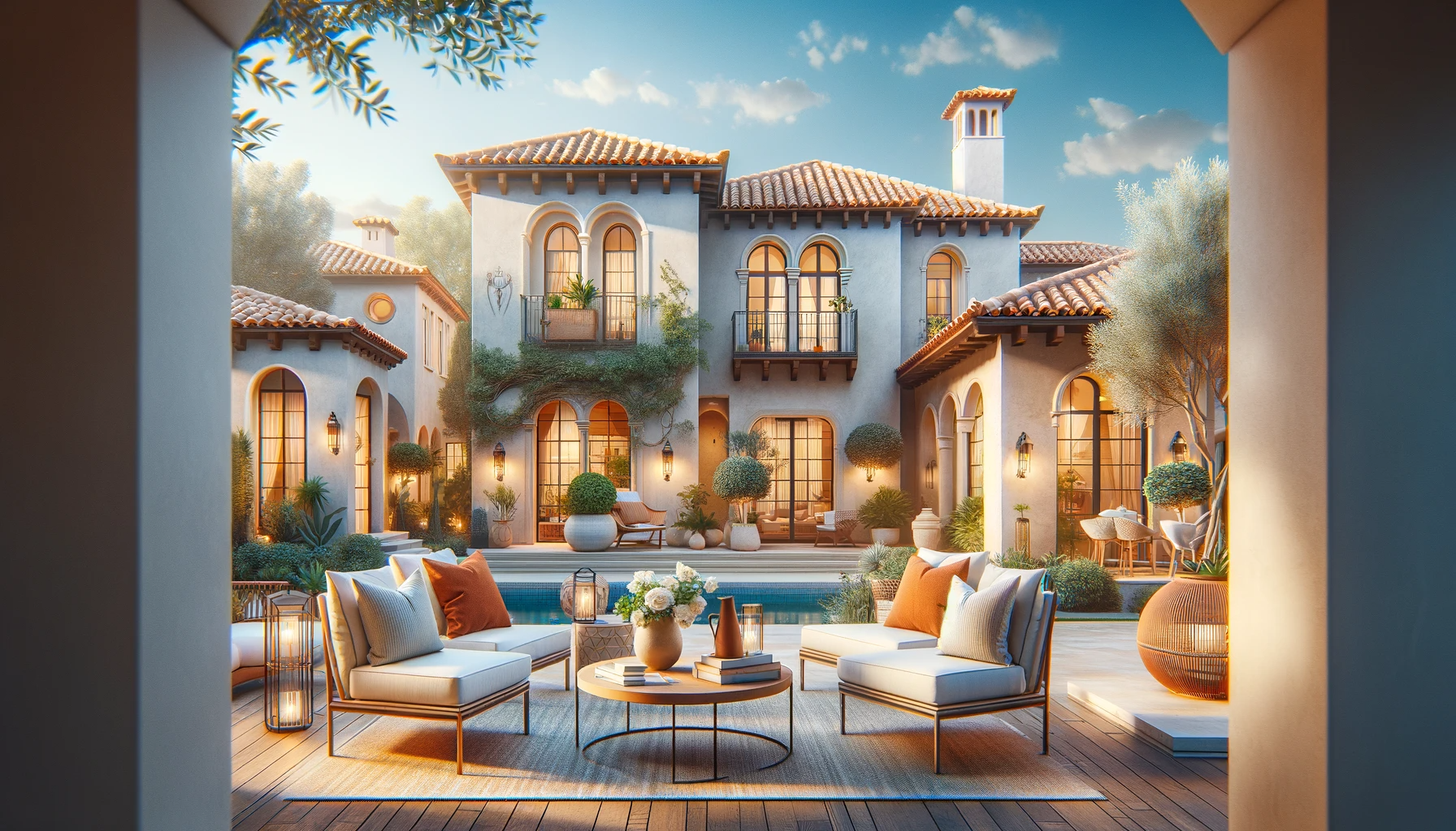 A featured blog image for the article titled 'MEDITERRANEAN HOUSE MAGIC_ BOOST STYLE & VALUE WITH FADE GROUP'. The image should showcase Mediterranean